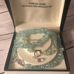 New silver aqua garnet necklace bracelet gift set